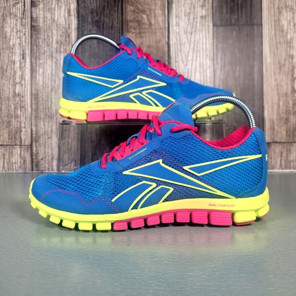 Reebok Shoes - Reebok Realflex Run 2.0 Blue Neon Yellow Running Shoes Women's 7.5